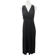 Asos Black Faux Wrap V-Neck Sleeveless Elastic Waist Midi Maxi Dress Sz 4