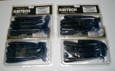 lot of 4 packs of 8 - Keitech Swing Impact 4'' Black/Blue - T4
