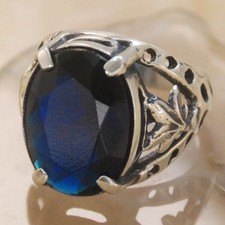 Blue Topaz Gemstone Silver Handmade Jewelry Ring Size 8 H58