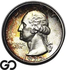 1932 Washington Quarter, Beautiful Color, Superb Gem BU++ First Year Issue