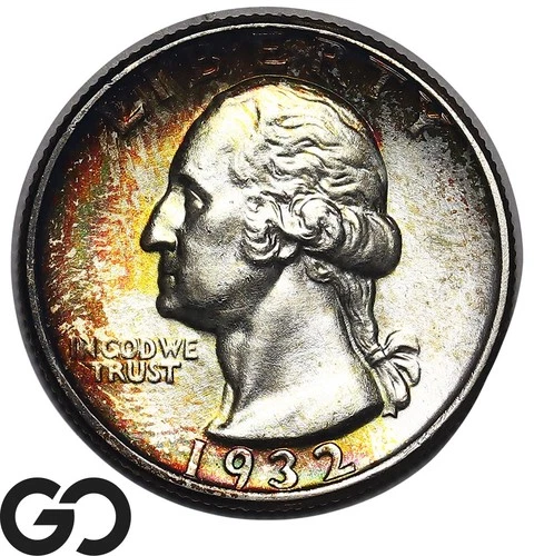 1932 Washington Quarter, Beautiful Color, Superb Gem BU++ First Year Issue