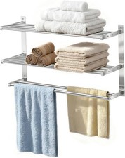 Towel Rack with Shelf 24 inch Double Towel Bars, Brushed Nickel  3 Tier Towel R