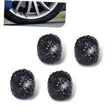 4PCS Bling Tire Valve Stem Caps, Handmade Crystal Rhinestone Car Valve Black