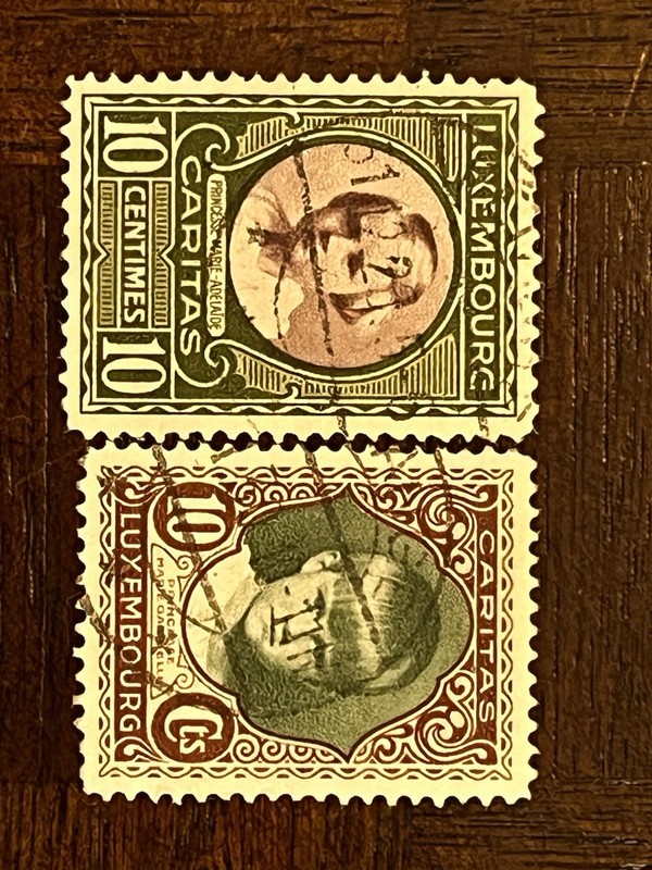 Luxembourg 1924-1925 Caritas Charity Stamps Pair Scott B12 B13 Used