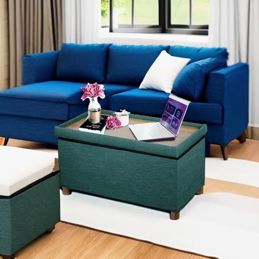 30" Linen Storage Ottoman Bench with Wooden Legs, Removable Lid