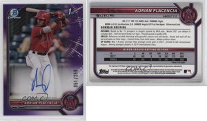 2022 Bowman Chrome Prospect Purple Refractor /250 Adrian Placencia #CPA-APA Auto