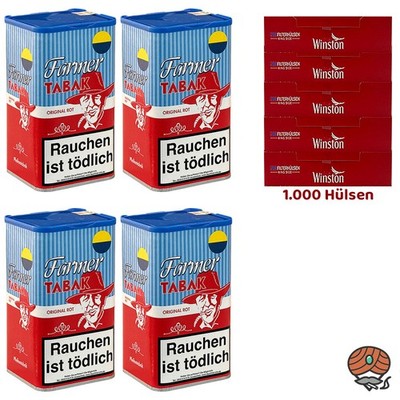 Farmer Original Rot Pfeifentabak 4x 160g + Winston Hülsen, Feuerzeuge