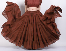 Women's Cotton 25 Yard ATS Tribal 4 Tier Gypsy Brown Color Skirt Belly Dance
