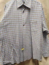 Orvis Flannel Shirt Mens XL Navy Brown Plaid Button Up Long Sleeve Cotton Heavy