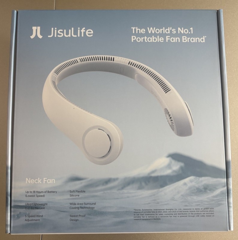JisuLife Neck Fan Bladeless Rechargeable 5-Speed Quiet Sweat-Proof White