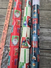 Vintage Christmas Wrapping Paper Lot 3 Rolls Santa Punch Studio Metallic Sealed