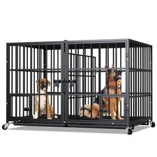 48/42/54 inch Dog Crate Cage Kennel with Divider for 2 Dogs, Indestructible D...