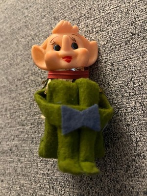 Vintage Green Knee Hugger Pixie Elf Felt Suit Christmas Tree Ornament Japan