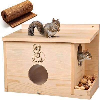 XL Squirrel House 16.5'', Anti-Predator Nest Box with Feeder, Viewing Window