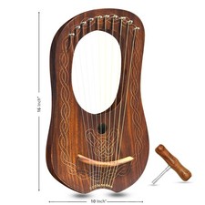 10 Strings lyre harp Celtic piping designing Natural finish tuning key carry bag