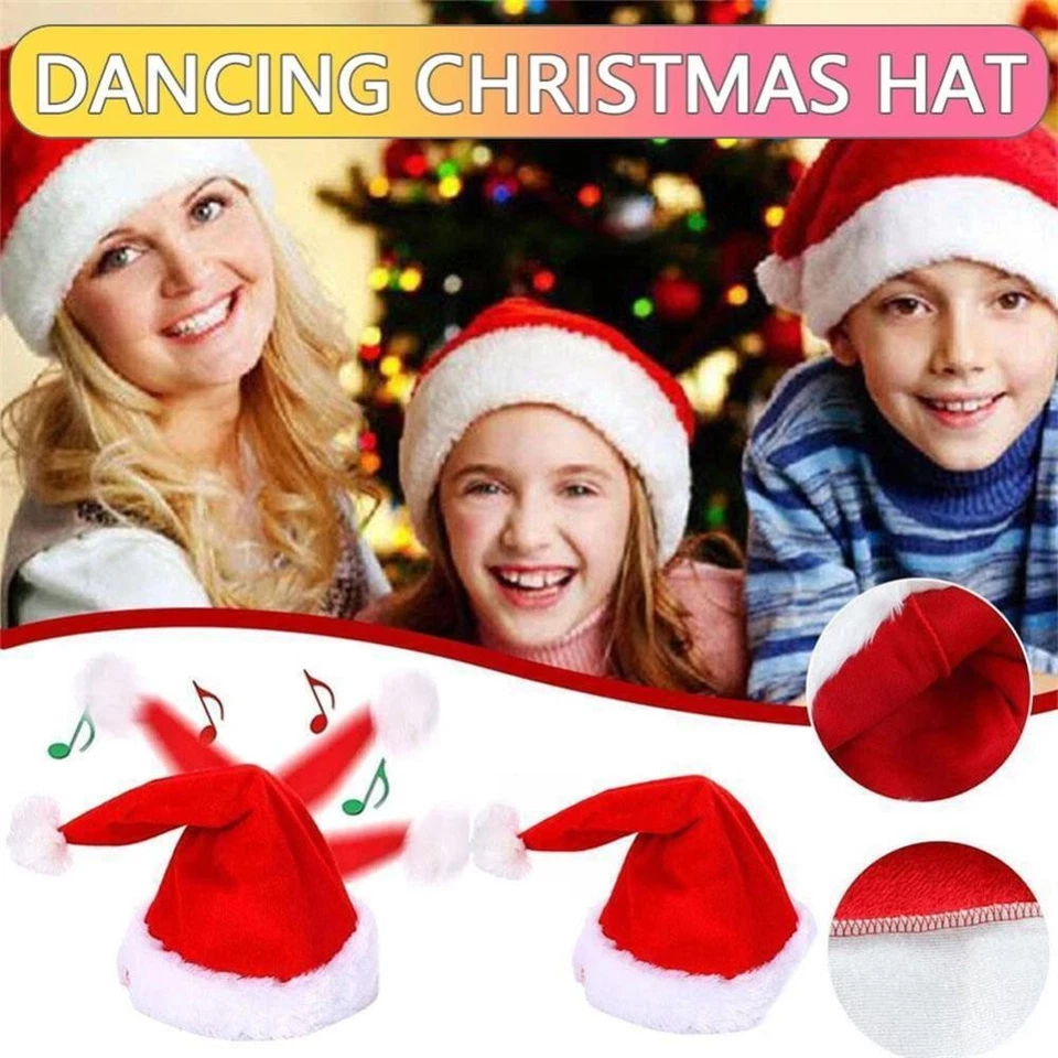 2PCS Merry Christmas Singing Dancing Moving Santa Hat Funny Hat Xmas Gift AU - image 2 of 4
