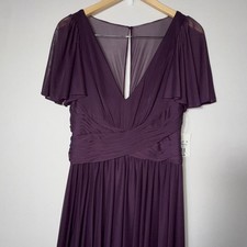 David's Bridal Women's Plum Purple Flowy Short Sleeve Long Mesh Dress - Size 6