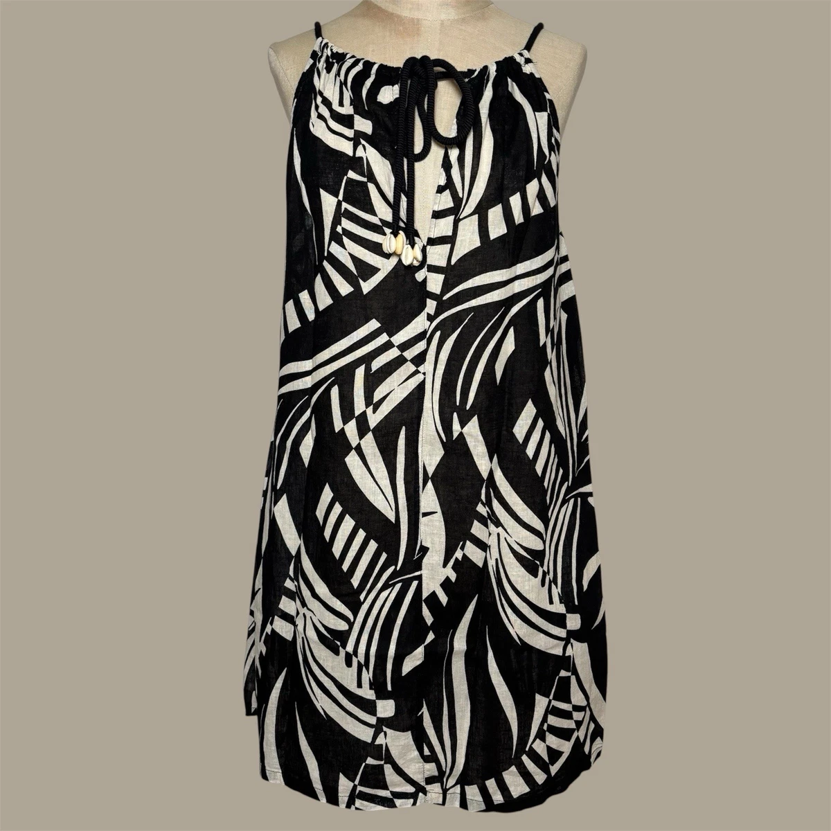 chinese dress ladies Tahari Linen Strappy Button Closure Stretch Striped Midi Dress main image 0