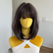 Heat Resistant Synthetic Hair Dark brown Straight Cosplay Wigs With Bangs