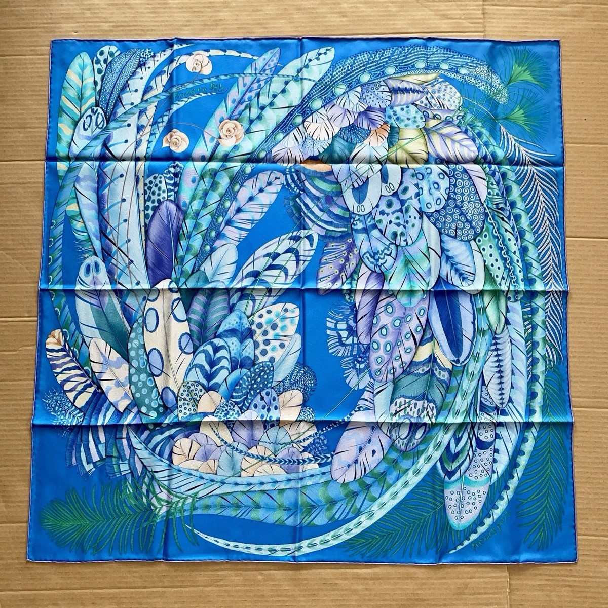 HERMES PLUMES スカーフ New Hermes scarf silk Carre 90cm Plumes En Fete Blue | eBay