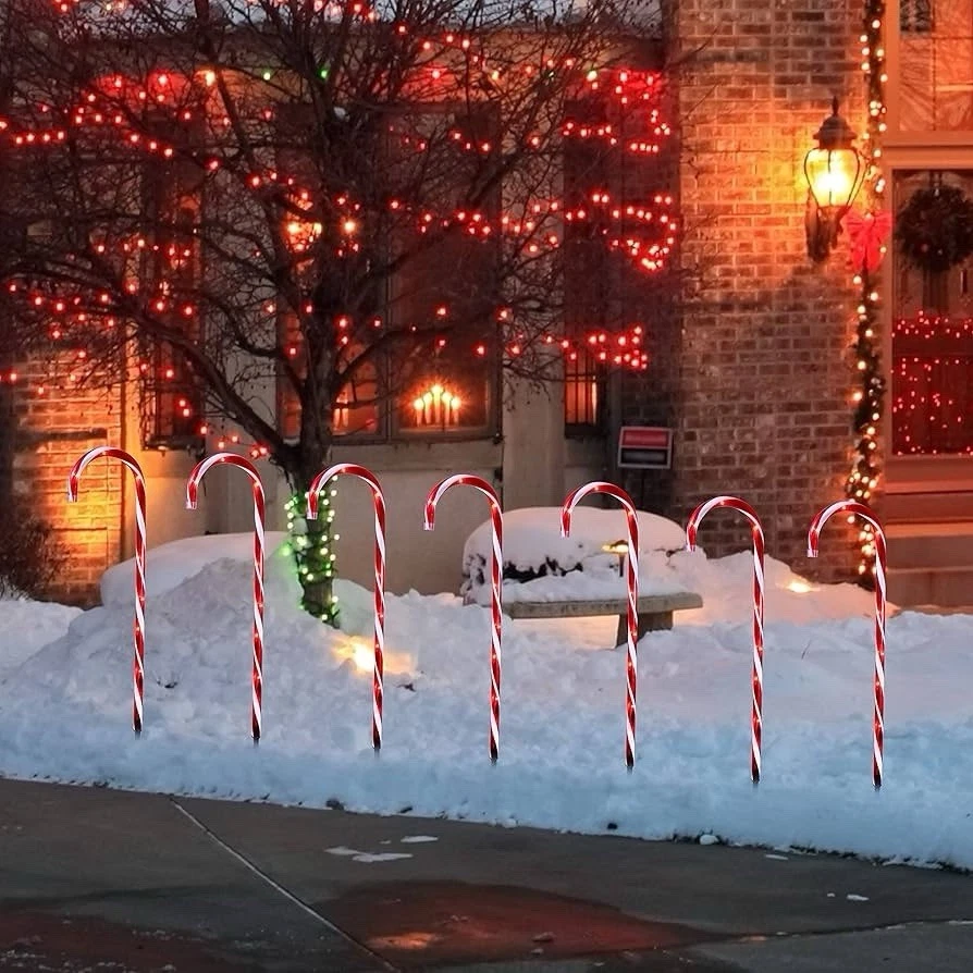 Paquete de 10 luces marcadores de camino bastón de caramelo de Navidad de 26" para decoraciones navideñas Foto 4 de 4
