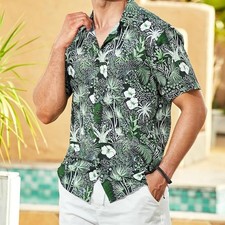 Green Palm Leaf Hawaiian Shirt: Unisex Tropical Luau Party Button Down Shirt Top