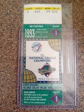 Game 1 1993 World Series Sky Dome Toronto Blue Jay vs Phillies Full Ticket Stub 