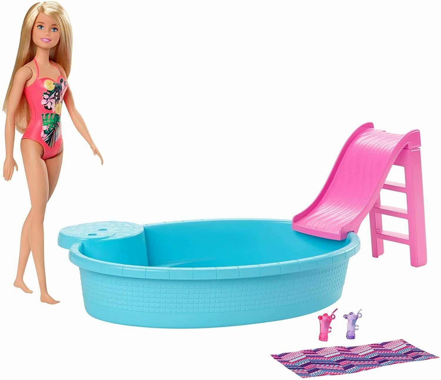 BOX DAMAGED! Barbie 11.5-Inch Blonde and Pool Playset with Slide and Accessories