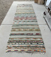 Antique Rag Rug Runner 137" X 37 1/2" primitive vintage