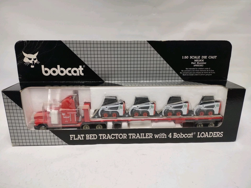 Remolque tractor Bobcat escala 1:50 fundido a presión plataforma plana con 4 cargadoras Bobcat Nuevo de Lote Antiguo Foto 2 de 4