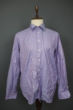 Eton Contemporary Blue Solid Cotton Long Sleeve Button Up Dress Shirt Sz 48 / 19