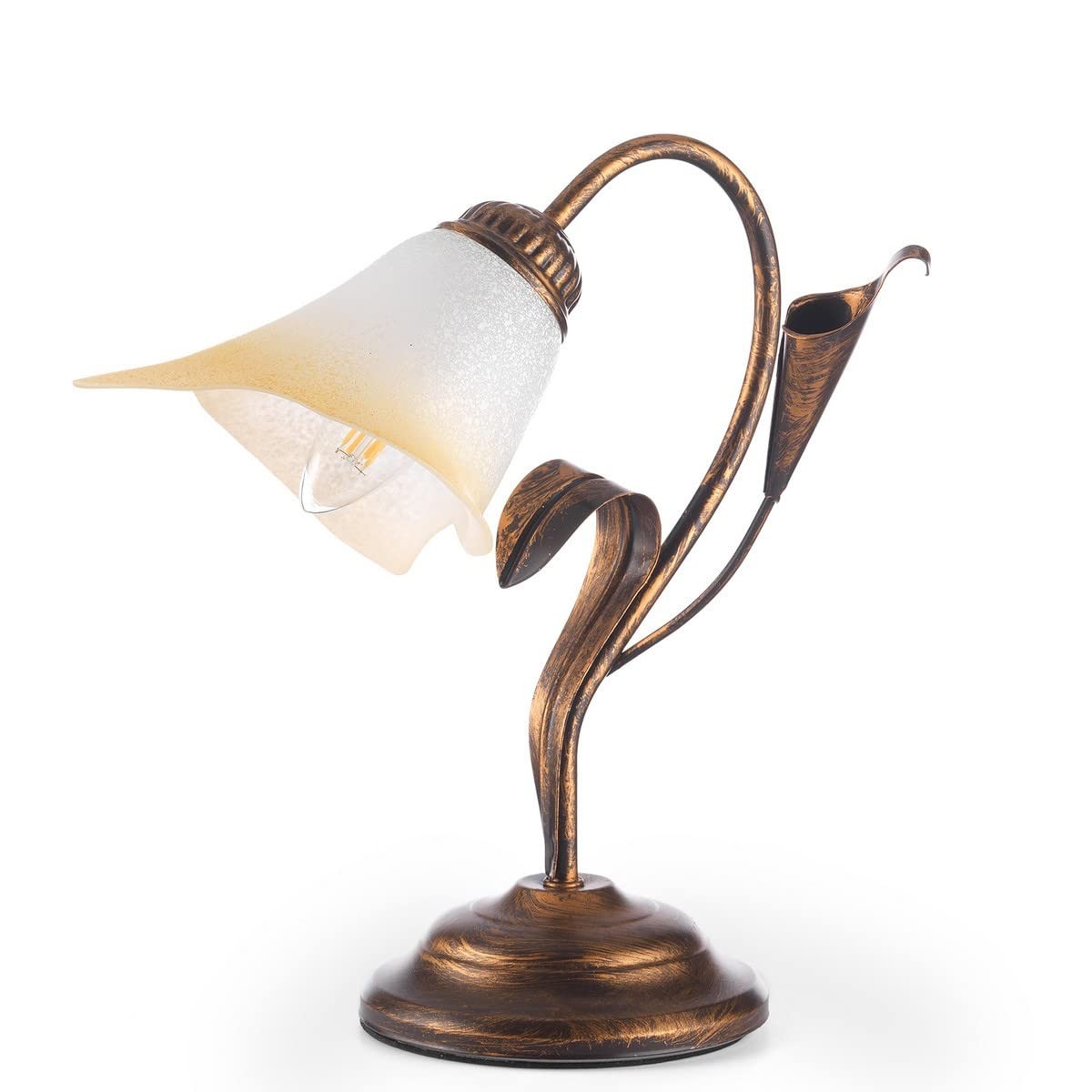 Lampe chevet métal marron anti éblouissement avec globe verre ambre