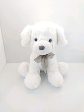 Dan Dee 15" Puppy Dog White with Charcoal Ribbon Bow Soft Stuffed Animal Plush