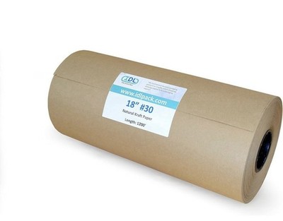 IDL Packaging Large Brown Kraft Paper Roll 18'' x 1200 feet (14400 inches) - N...