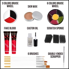 Complete Halloween SFX Makeup Kit with Fake Blood, Scar Wax & Bruise Palette