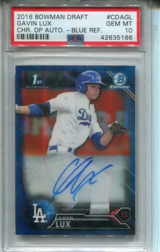 2016 Bowman Chrome Draft 1st Gavin Lux Prospect Blue Ref Auto 035/150 PSA 10