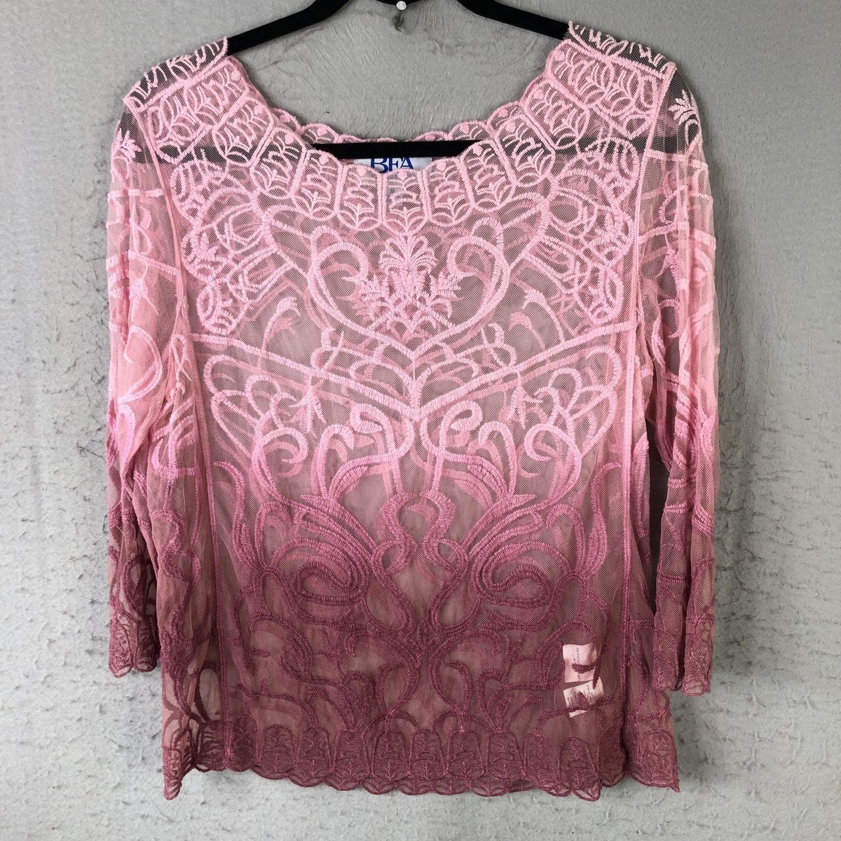 ⭐︎ Fairy Grunge Top Womens M Pink Ombre Lace Embroidered Sheer Party