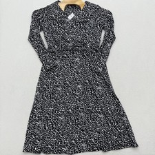Talbots Size M Medium Black White Leopard Midi Dress Long Sleeve Button Front