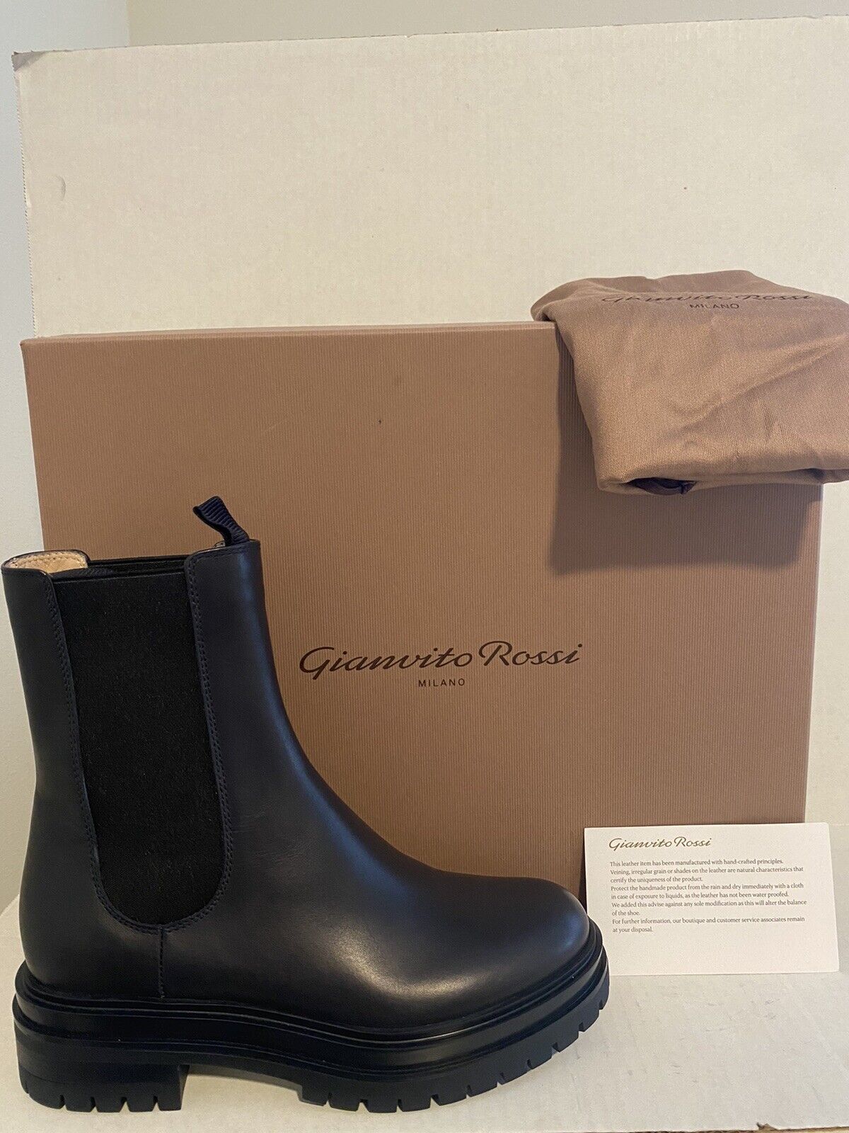 NIB Gianvito Rossi 20mm Lug-Sole Chester Black Leather Chelsea Boots Size  36.5EU