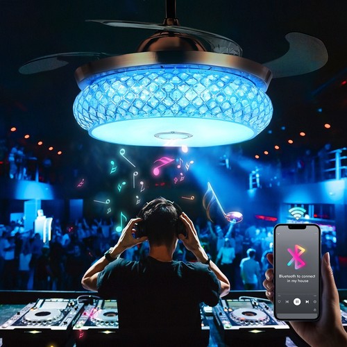 42" Bluetooth Speaker Ceiling Fan with Light Music Player 7 Color LED Chandelier - Picture 13 of 13