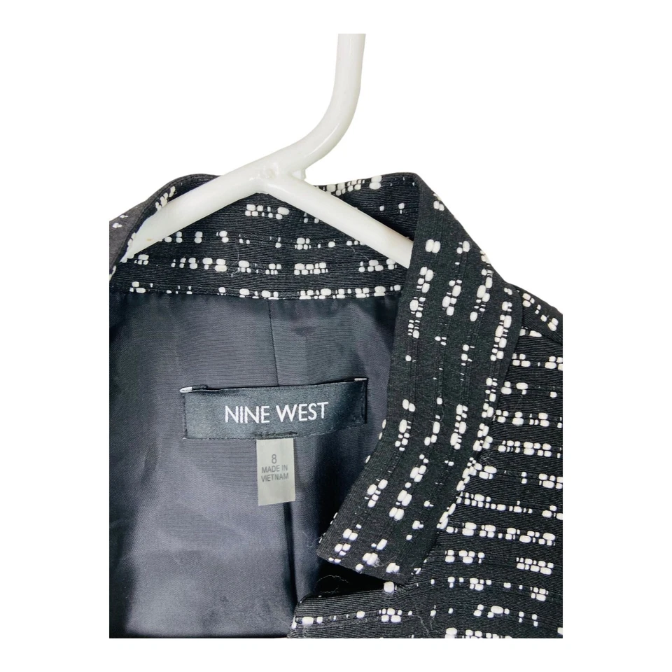 Chaqueta Blazer Nine West Mujer Talla 8 Negra Blanca Cuello Alto Frente Abierto Foto 3 de 4