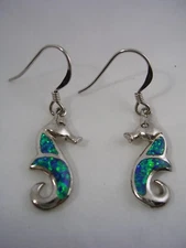 DOLPHIN HANGING OPAL EARRINGS ALL HIGH POLISHED SET IN STERLING SILVER 