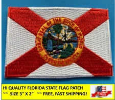 FLORIDA STATE FLAG EMBROIDERED PATCH IRON-ON OR SEW-ON HI-QLTY APPLIQUE (3 x 2”)