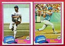 1981 Topps lot of 2 - Rick Monday #726 & #146 Bobby Castillo (Dodgers)