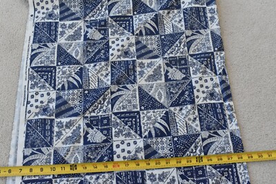 By 1/2 Yd, Blue & White Patchwork Print Cotton, Red Rooster/Fishkin/Bombay,B1417
