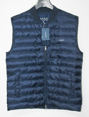 Gant Hommes Doudoune Veste Sans Manches Soirée Bleu Taille: M Neuf