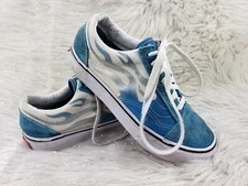 VANS OFF THE WALL 506798 Blue Suede Flames White Sneakers Size Mens 4.5 Womens 6