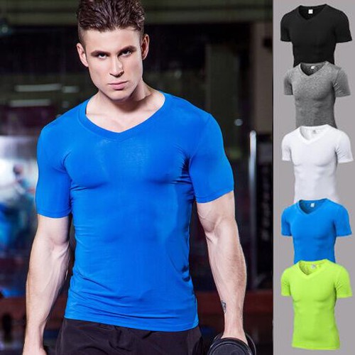 V Neck Gym Training Tops Short Sleeves 
