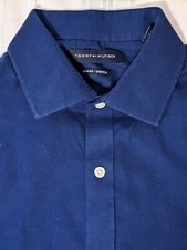 TOMMY HILFIGER Men Slim Fit Stretch Dress Shirt Royal BLUE 16 34/35 L Button Up
