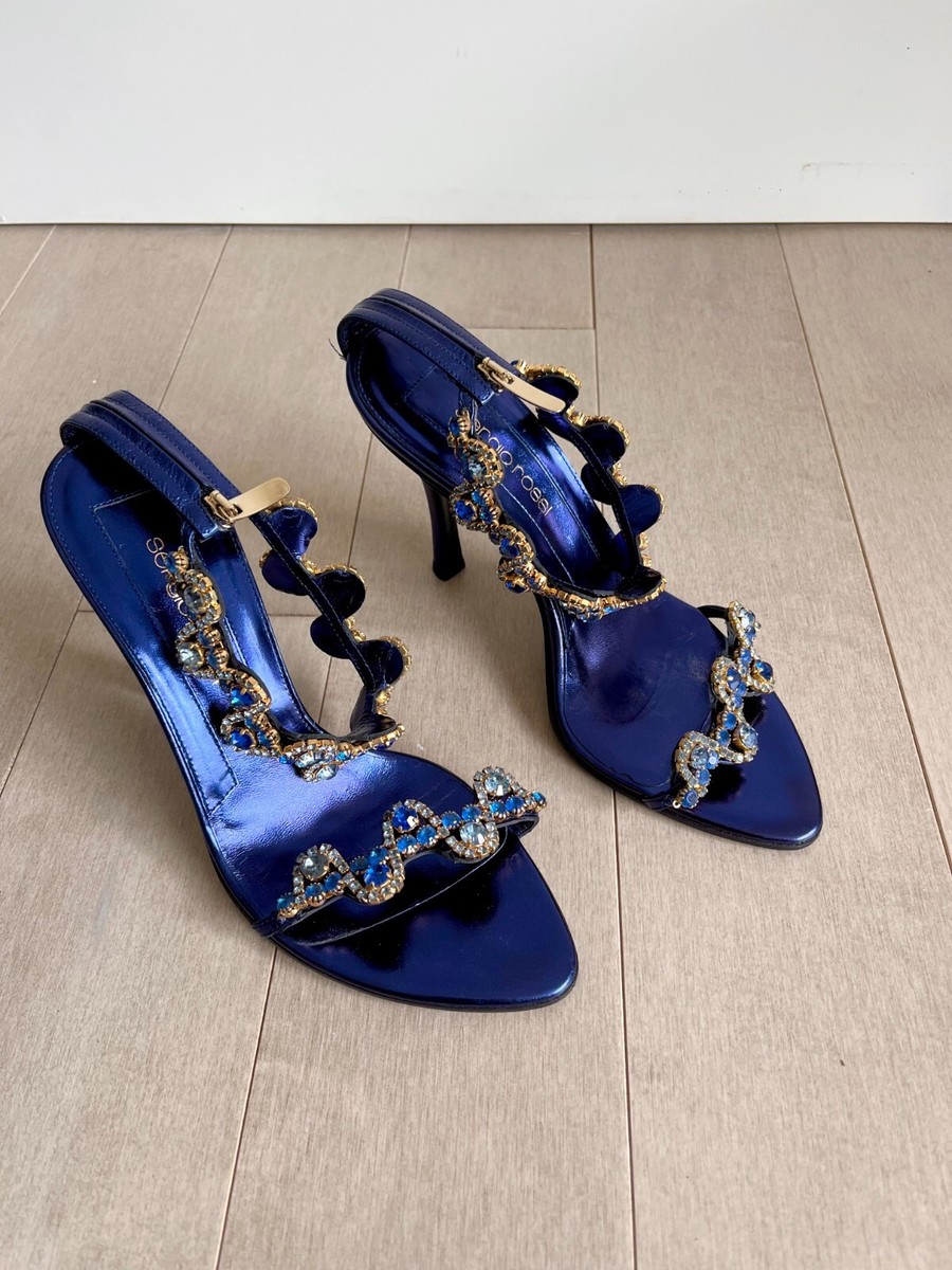 Sergio Rossi Rhinestone Metallic Blue - Vintage Designer Shoes | eBay